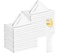 50 Pack White Satin Napkins 43 x 43 cm Dinner Cloth Napkins Bulk Square Reusable Napkin for Wedding Party Restaurant Table Decor (White)
