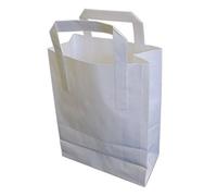 50 Pack White Small SOS Kraft Takeaway Paper Carrier Bags 7x8.6x3"