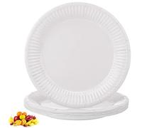 50 Packs 9" Pink Party Paper Plates, Disposable Classic Round All Occasion, Dinner Dessert Plates Birthday Party Supplies for Graduation Holiday Wedding Birthday Baby Shower Decorations (White)