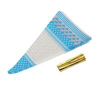 50 Packs Clear Cone Shaped Treat Popcorn Bags Cellophane Candy Bags with Twist Tie Decorative Golden Ties Large Size Multi use for Party and Events (Blue 4 silk *17CM *30CM)