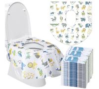 50 Packs Disposable Toilet Seat Covers Extra Large Individually Wrapped for Kids and Adults, Portable Non Slip Waterproof Potty Seat Covers for Toddlers Potty Training, Travel (Animal)
