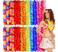 50 Packs Hawaiian Luau Leis Bulk, Colorful Tropical Silk Flower Necklace, Hawaii Theme Summer Beach Pool Party Decorations Birthday Party Favor