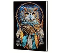 50 Pages Diamond Art Painting Note Book, Mandala Independence Day Remembrance Day Style Wireless Notebook, Partially Painting Notebook Blank Paper for Office Home Craft Art Use-#31-Owl