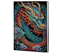 50 Pages Diamond Art Painting Note Book, Mandala Independence Day Remembrance Day Style Wireless Notebook, Partially Painting Notebook Blank Paper for Office Home Craft Art Use-#34-Dragon