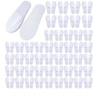 50 Pair Hotel Slippers 11x4 Inch Disposable Non-Woven Travel Slippers with Non-Slip 4mm Wavy Pattern Sole for Spa, Traveler, Guests, White.