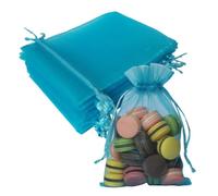 50 Pc Gift Organza Bags with Drawstring 5x7 inch Aqua Blue for Baby Shower,Christmas,Party Favors,Birthday,Wedding,Bridal Shower Sheer Fabric Clear Mesh Transparent Sachets for Travel Jewelry,Candy