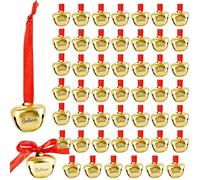 50 Pcs 1.5 Inch Christmas Believe Bells Ornament Polar Santa Sleigh Bell with Red Ribbon Christmas Tree Ornament for Xmas Party Gifts Home Decoration (Gold)