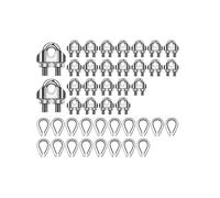 50 Pcs 1/8Inch Wire Rope Kit M3 Metal Wire Rope Cable Clamp and M3 Stainless Steel Thimbles for Wire Rope Rigging