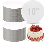 50 Pcs 10 Inch Round Cake Cardboard Bulk, 3mm Thick Circles Base Cakeboard, White Food-Graded Cake Board, Disposable Oil-proof Cake Plates for Birthdays, Weddings, Desserts, Pizza, DIY