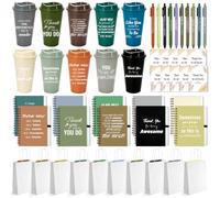 50 Pcs/10 Sets Employee Appreciation Gifts Sets - Includes Reusable Coffee Cups, Notebooks, Pens, Cards, Bags - Thank You Gifts for Coworkers, Team, Teacher, Nurse, Staff, Office Team Building (Boho)