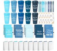 50 Pcs/10 Sets Employee Appreciation Gifts Sets - Includes Reusable Coffee Cups, Notebooks, Pens, Cards, Bags - Thank You Gifts for Coworkers, Team, Teacher, Nurse, Staff, Office Team Building(Blue)