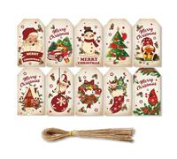 50 PCS 10 Styles Merry Christmas Labels with Hanging String Christmas Tags for Presents Wrapping Christmas Tree Decoration DIY Craft, 1#