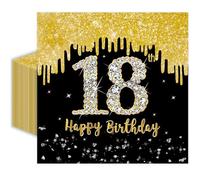 50 Pcs 18th Birthday Napkins 13 x 13 Inches, Black and Gold 18th Birthday Paper Napkins Disposable Cocktail Napkins for Men Women Cheers to 18 Years Anniversary Decorations (18th)