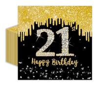 50 Pcs 21st Birthday Napkins 13 x 13 Inches, Black and Gold 21st Birthday Paper Napkins Disposable Cocktail Napkins for Men Women Cheers to 21 Years Anniversary Decorations (21st)