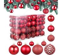 50 Pcs 3/4/6cm Christmas Tree Baubles Large Christmas Ball Baubles Ornaments Shatterproof Plastic Glitter Christmas Bulbs, Hanging Decorations for Xmas Tree Holiday Wedding Party (RED)