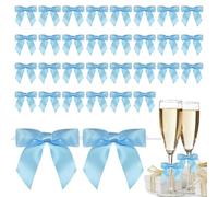 50 Pcs 3.5Inch Premade Bows with Adhesive Dots, Self-Adhesive Satin Ribbon Bows for Handmade DIY,New Year,Valentine's Day,Wrapping Boxes, Wedding Party,SouvenirDecor (Blue)