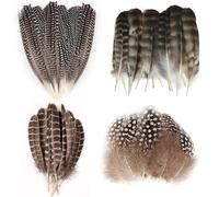 50 Pcs 4 Styles Natural Feathers for Crafting, Brown Pheasant Feathers, Speckled Craft Feathers, 12-20 Cm Brown Speckled Feathers DIY Pheasant Tails Feather for Crafts Wreath Party Deco Cosply Props