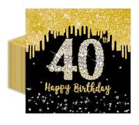 50 Pcs 40th Birthday Napkins 13 x 13 Inches, Black and Gold 40th Birthday Paper Napkins Disposable Cocktail Napkins for Men Women Cheers to 40 Years Anniversary Decorations (40th)