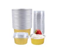 50 Pcs 5oz Reusable Aluminum Foil Cupcake Baking Cups Mini Dessert Pudding Cups with Lid Oven Safe Baking Containers Perfect for Cakes Puddings Jello Great for Parties and Events Versatile Easy to Use