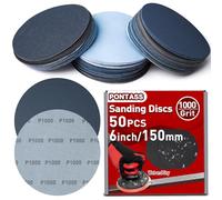 50 Pcs 6 Inches Sanding Discs for Random Orbital Sander, Round Hook and Loop Sanding Pads, 1000 Grit Wet and Dry Sanding Discs, Flocking Sandpaper Disk for Wood Metal Car Polishing Sanding Paper