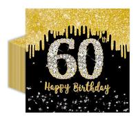 50 Pcs 60th Birthday Napkins 13 x 13 Inches, Black and Gold 60th Birthday Paper Napkins Disposable Cocktail Napkins for Men Women Cheers to 60 Years Anniversary Decorations (60th)