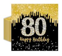 50 Pcs 80th Birthday Napkins 13 x 13 Inches, Black and Gold 80th Birthday Paper Napkins Disposable Cocktail Napkins for Men Women Cheers to 80 Years Anniversary Decorations (80th)