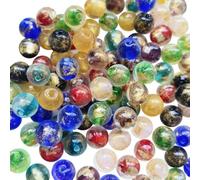 50 Pcs 8mm Luminous Glass Bead Round Glow in The Dark Beads Friendship Bracelet Bead Smooth Loose Ball Beads with Golden Glitter for DIY Jewelry Making