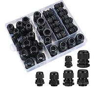 50 Pcs Adjustable Cable Glands, IP68 Waterproof Adjustable 3-15mm Cable Connectors, Plastic Nylon Cable Connectors Gland Joints Locknut Stuffing GlandsPG7/9/11/13.5/16/19(Black)