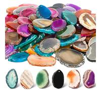 50 Pcs Agate Slice Crystals Bulk Polished Agate Light Table Slices Irregular Healing Crystals Geode Stones Drilled Geode Agate Slab Cards Natural Agate Pendants for Jewelry Making DIY Craft (Medium)