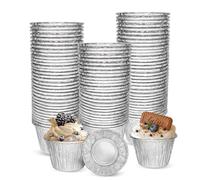 50 PCS Aluminium Foil Cupcake Cases, 195Ml Sturdy Silver Aluminium Foil Tin Cups, Heat-Resistant Foil Pie Cases for Muffins, Tarts, Pies, Yorkshire Pudding Party Catering