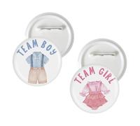 50 Pcs Baby Clothes Gender Reveal Button Pins, Team Boy Team Girl Badge Pins, Baby Clothes Pink or Blue/He or She Stain Brooch Button for Gender Reveal Party Decorations