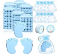 50 Pcs Baby Shower Favors Mini Cute Handmade Baby Footprint Scented Soap Bars Shower Thank You Return Gifts Prizes with Bags & Thanks Tags for Wedding Birthday Party Guests - Blue