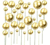 50 Pcs Ball Cake Topper, Gold Mini Cupcake Toppers Foam Ball Cake Picks Faux Pearl Balls Cake Insert Topper Baking Decorating for Wedding Graduation Birthday Party