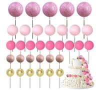 50 Pcs Ball Cake Toppers,Cake Balls Decoration Pink and Gold Balls for Cake Decorating Rainbow Ball for Cakes,Mini Balloon Cake Topper for Birthday Cake Toppers (Pink)