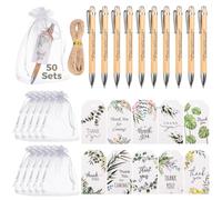 50 Pcs Bamboo Ballpoint Pens with Green Plant-Themed Thank You Cards, Hemp Twine, and Organza Bags, Perfect Staff Appreciation Gifts