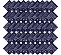 50 Pcs Bandanas Paisley Cowboy Polyester Bandanas Bulk Multi Purpose Headband for Men Women Party Costume, Navy Blue, 22 x 20 inches