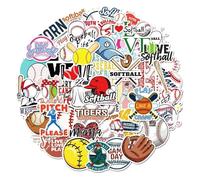 50 Pcs Baseball Softball Vinyl Stickers Pack - Trendy Waterproof Stickers for Laptop, Water Bottle, Skateboard, Teens & Sports Fans