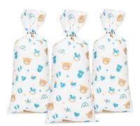 50 pcs Bear Baby Shower Cellophane Bags Blue Teddy Bear Treat Candy Sweet Bags with Twist Ties for Kids Boys Girls Baby Shower Gender Reveal Baptism Newborn Christening Party Favor Supplies