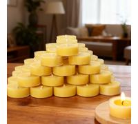 50 PCS Beeswax Tealight Candles, Pure Beeswax Candles with Cotton Wick, 4-Hour Burn Time, Handmade, Non-Toxic & Eco-Friendly for Relaxation