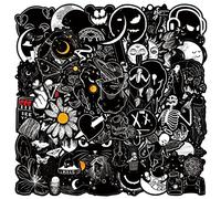 50 Pcs Black and White Minimalism Stickers for Guitar,Bicycle,Laptop,Water Bottles,Skateboard,Computer,Black Series Scrawl Stickers Waterproof Vinyl,Graffiti Decorate for Girls Boys Children Teens