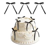 50 PCS Black Mini Bow Cake Toppers, Small Ribbon Decorations for Birthday Party, Christmas, Wedding, Anniversary, Table Settings, Easy to Use for Kids & Adults