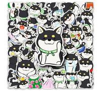 50 Pcs Black Shiba Inu Dog Stickers, Cute Kawaii Vinyl Animal Decals, Waterproof Cartoon Stickers for Laptop, Scrapbook, Journal, Skateboard, Cup, Bottle, Phone Case | Durable and Removable