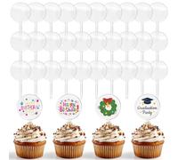 50 Pcs Blank Acrylic Cupcake Toppers DIY Round Clear Cupcake Picks Make Your Own Mini Cake Topper Sticks for Birthday Wedding Baby Shower Festival
