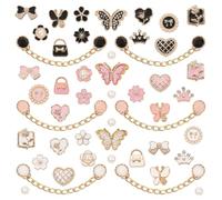 50 Pcs Bling Shoe Charms Colorful Rhinestone Butterfly Flower Jewelry Shoes Accessories Bling Shoe Chain Shoe Charms Women Luxury Jewelry Clog Shoes Accessories for Party Favor Birthday Present