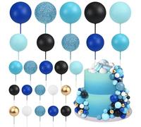 50 Pcs Blue Ball Cake Topper Mini Balloons Cake Toppers Decorations Pearl Balls Cupcake Picks Round Balls Cake Insert Topper Multi Size Cakes Ball for Birthday Baby Shower Wedding Cake Decorations
