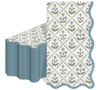 50 Pcs Blue Floral Guest Napkins Scalloped Edged Paper Napkins Disposable Paper Hand Towels for Wedding Shower Baby Birthday Party Supplies，4.3"*7.8"