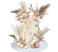50 PCS Boho Cake Toppers Mini Balls Cake Topper Various Dried Pampas Grass Cake Decor for Boho Home Wedding Cake Decoration (White Apricot Light Brown)