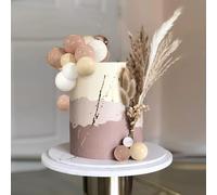 50 PCS Boho Cake Toppers Mini Balls Cake Topper Various Dried Pampas Grass Cake Decor for Boho Home Wedding Cake Decoration (White Apricot Light Brown)