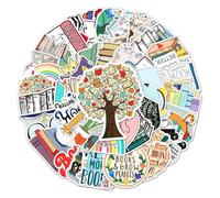 50 Pcs Book Stickers, Waterproof Vinyl Reading Stickers, Scrapbook Sticker for Water Bottles, Laptop, Guitar, Skateboard, Suitcase, Book Lovers Gift