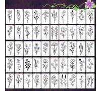 50 pcs Botanical Flower Stencils, Tiny Nature Vine Essential Art Stencils, Reusable Flower Stencil with Hole for Adults DIY Painting on Wood Rocks Canvas Fabric Glass Pottery Cups Walls